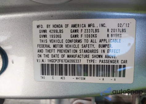 2012 Honda Accord 2.4 Se z USA, uszkodzony, nr VIN 1HGCP2F67CA096337